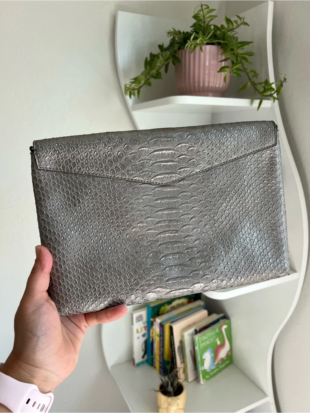 Stella & Dot Metallic Silver Envelope Clutch Bag